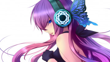 Картинка vocaloid аниме megurine luka magnet daburu арт бабочка вокалоид наушники крылья девушка