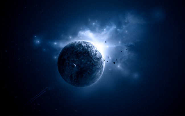 Обои картинки фото космос, арт, light, blue, sci, fi, planet