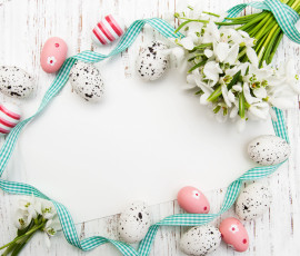 Картинка праздничные пасха яйца подснежники лента