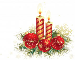 обоя праздничные, векторная графика , новый год, шары, свечи, ветки