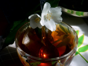 Картинка еда напитки +Чай жасмин чай цветы чашка ложка
