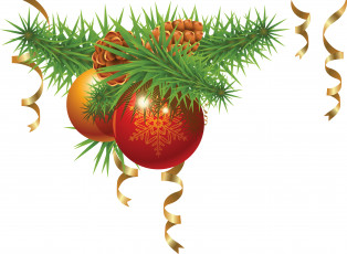 Картинка праздничные векторная+графика+ новый+год ветки шары шишки серпантин