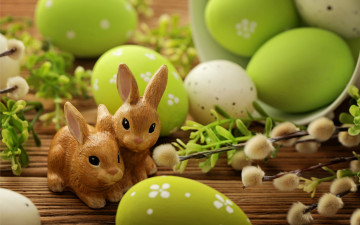 Картинка праздничные пасха easter eggs spring flowers яйца верба кролики