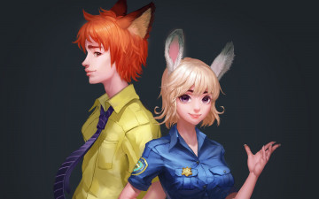 Картинка рисованное кино парень девушка зоотопия кролик лис