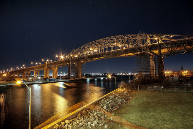 Обои картинки фото burlington bay, города, - мосты, огни, мост, ночь