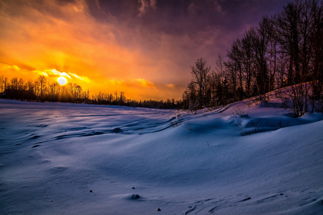 Обои картинки фото природа, восходы, закаты, закат, снег, зима