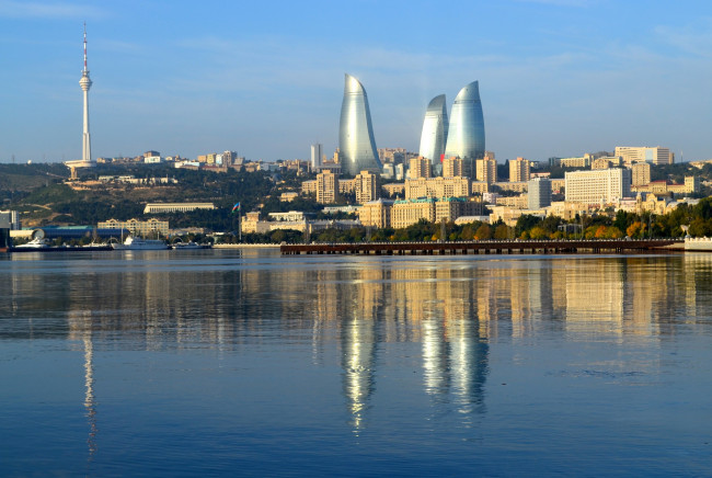 Обои картинки фото города, баку , азербайджан, flaming, towers