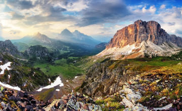Картинка пассо-джау +альпы +италия природа горы небо тучи камни