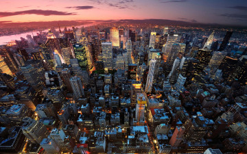 Картинка города нью-йорк+ сша new-york city empire state river manhattan sunset building