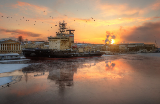 Обои картинки фото корабли, ледоколы, ледокол, санкт-петербург, река, нева