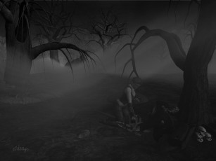 Картинка 3д графика horror ужас ночь черепа деревья