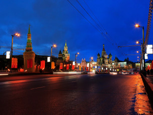 Картинка большой москворецкий мост города москва россия дома река огни ночь