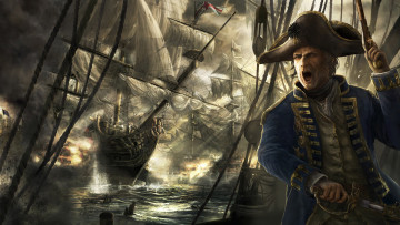 Картинка фэнтези люди битва пиратская океан фблибустьеры офицер корабли абордаж море