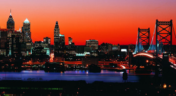 Картинка города филадельфия+ сша закат город здания огни река мост