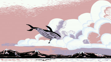 Картинка векторная+графика животные+ animals кит облака горы море