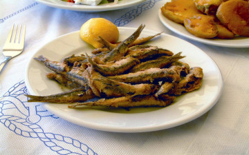 обоя еда, рыбные блюда,  с морепродуктами, греческая, кухня, салака