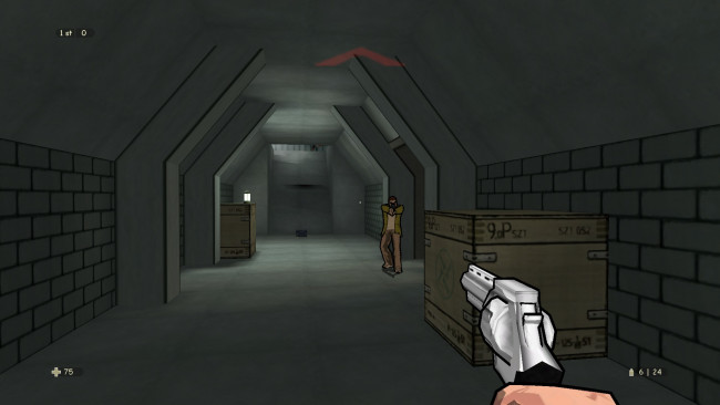 Обои картинки фото видео игры, xiii, оружие, перестрелка, подвал, ящики