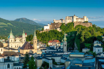 обоя города, зальцбург , австрия, замок, здания, панорама