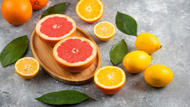 Обои картинки фото еда, цитрусы, лимон, грейпфрут, апельсин