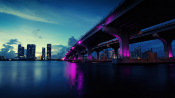 Картинка города мосты река мост огни вечер
