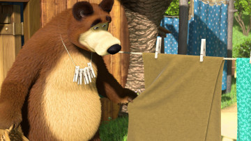 Картинка мультфильмы маша медведь белье