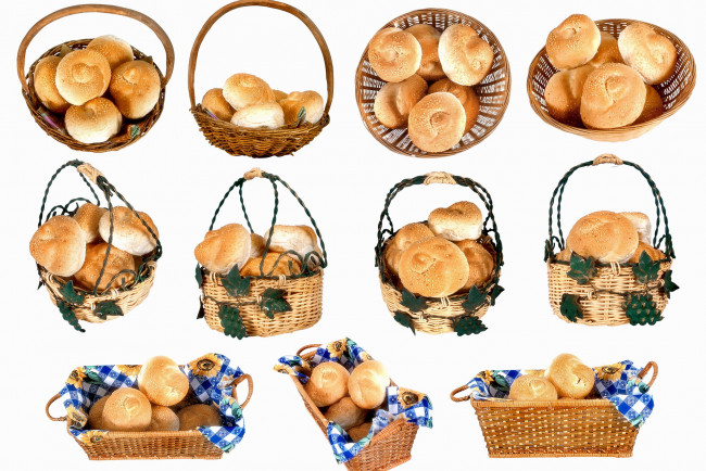 Обои картинки фото еда, хлеб, выпечка, корзинки, булочки