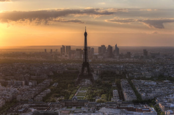 обоя города, париж, франция, вечер, панорама, эйфелева, башня