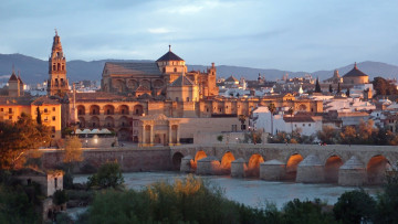 Картинка кордоба испания города панорамы мост здания крыши колокольня