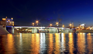 Картинка города москва россия дома река огни ночь мост
