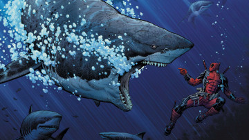 обоя рисованные, комиксы, супермен, акула