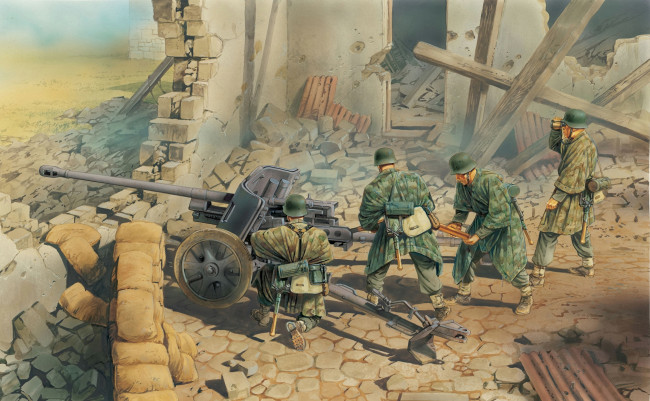 Обои картинки фото рисованные, армия, пушка, солдаты