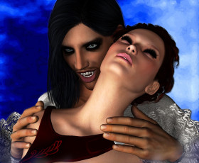 Картинка 3д+графика существа+ creatures вампир парень фон взгляд девушка
