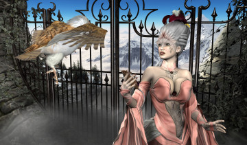 Картинка 3д+графика фантазия+ fantasy мышь сова фон взгляд девушка