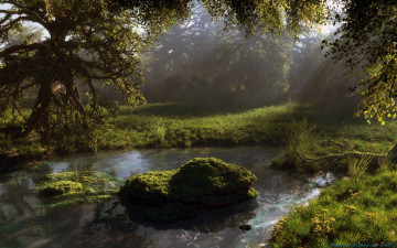 Картинка 3д+графика природа+ nature лес поляна вода