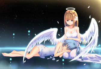 Картинка аниме ангелы +демоны фон взгляд девушка
