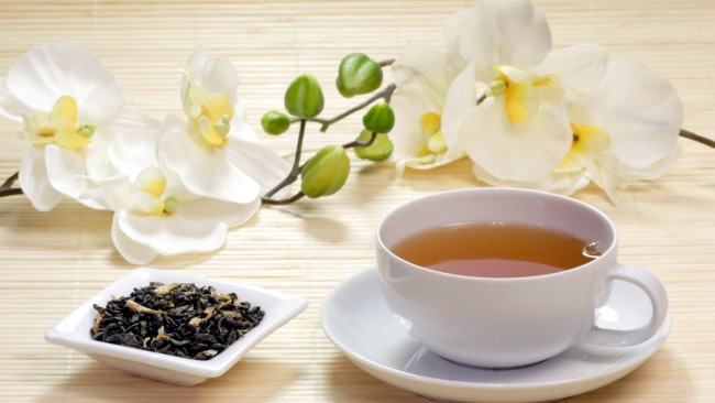 Обои картинки фото еда, напитки,  Чай, заварка, орхидея, чашка, чай