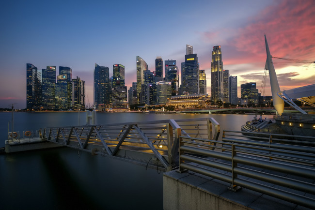 Обои картинки фото singapore city sunset, города, сингапур , сингапур, небоскребы, панорама