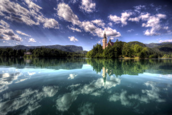 Картинка города блед+ словения остров отражение озеро