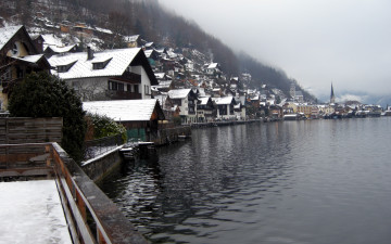 Картинка города гальштат+ австрия озеро зима горы