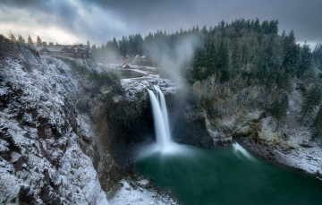 Картинка природа водопады winter waterfall washington snoqualmie falls