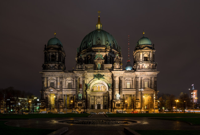 Обои картинки фото berlin dom, города, берлин , германия, собор, ночь