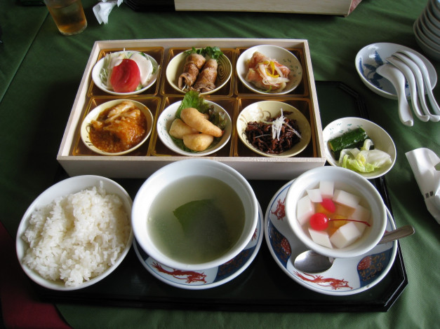 Обои картинки фото еда, разное, рис, суп, салат, вишня