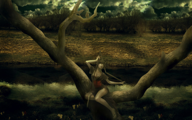 Обои картинки фото 3д, графика, fantasy, фантазия, девушка, дерево
