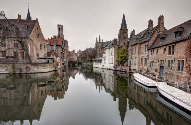 Обои картинки фото города, брюгге, бельгия, канал, дома, вода