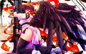 Картинка аниме touhou чёрные крылья сэксуальная девушка
