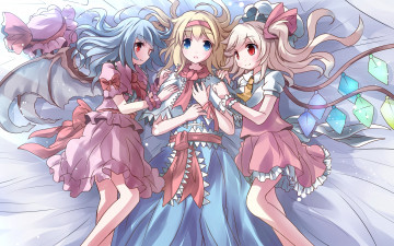 Картинка аниме touhou кристаллы трио девушки