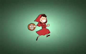 Картинка рисованные минимализм счастливая red riding hood зеленоватый фон красная шапочка корзинка девочка