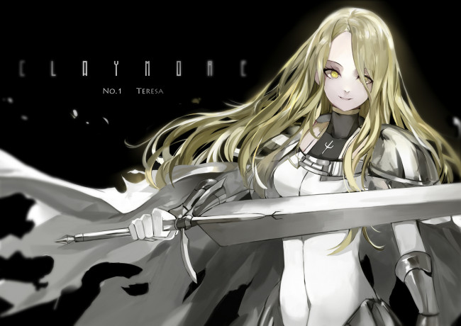 Обои картинки фото аниме, claymore, девушка, арт, блондинка, оружие, меч