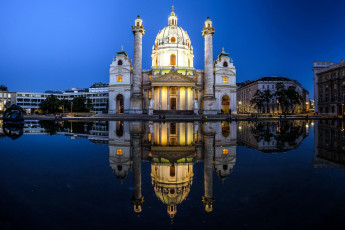 Картинка города вена+ австрия вечер река отражение