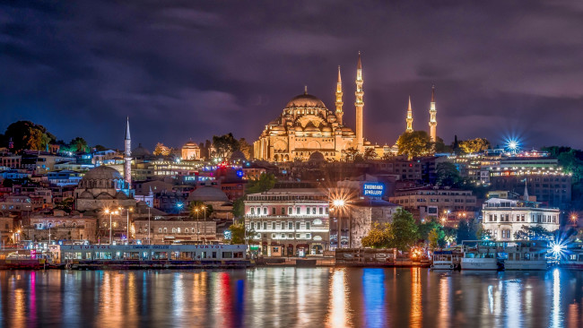 Обои картинки фото istanbul, города, стамбул , турция, мечеть, ночь